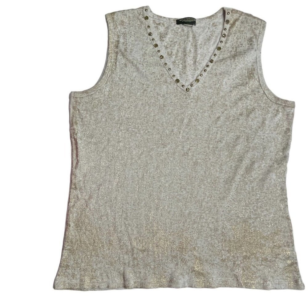 GREAT NORTHWEST Ribbed Sleeveless Top Size L Tan Gold Studs & Glitter Stretch - Picture 6 of 15